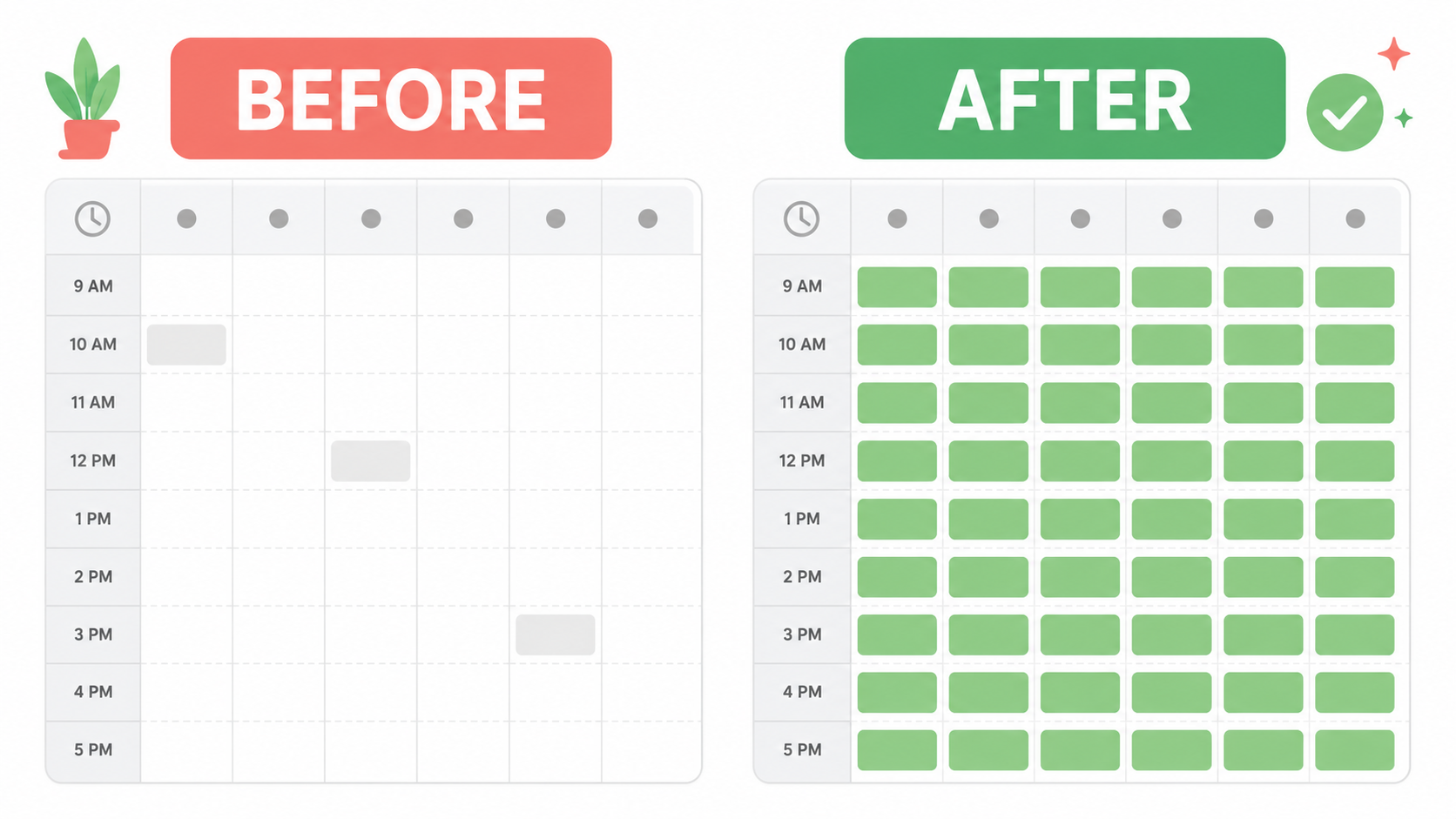 An empty appointment calendar transformed into a fully booked week